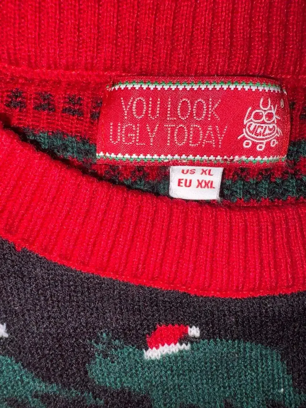 You Look Ugly Today Dinosaur Christmas Sweater with Santa Hats and Presents